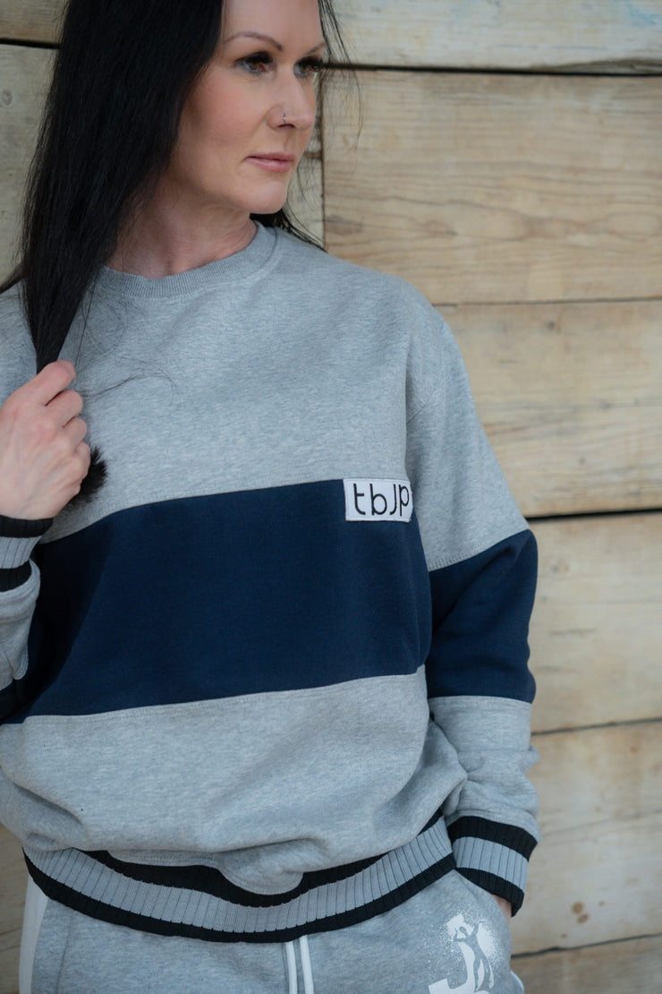 Grey Sweater with Navy Panel Detail