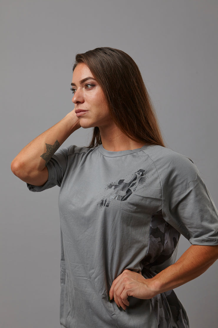 Camo Tee, Light Grey with Side Panel Detail