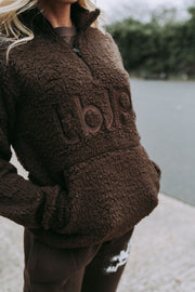 Sherpa Fleece High Neck Jumper in Chocolate Brown