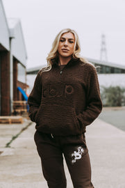 Sherpa Fleece High Neck Jumper in Chocolate Brown