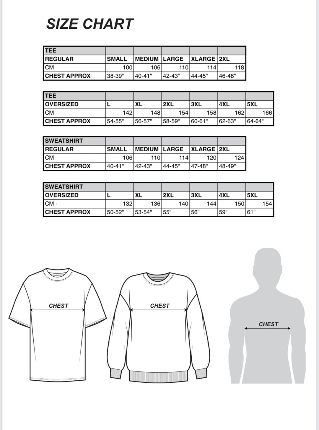 T Shirt Sizing Chart